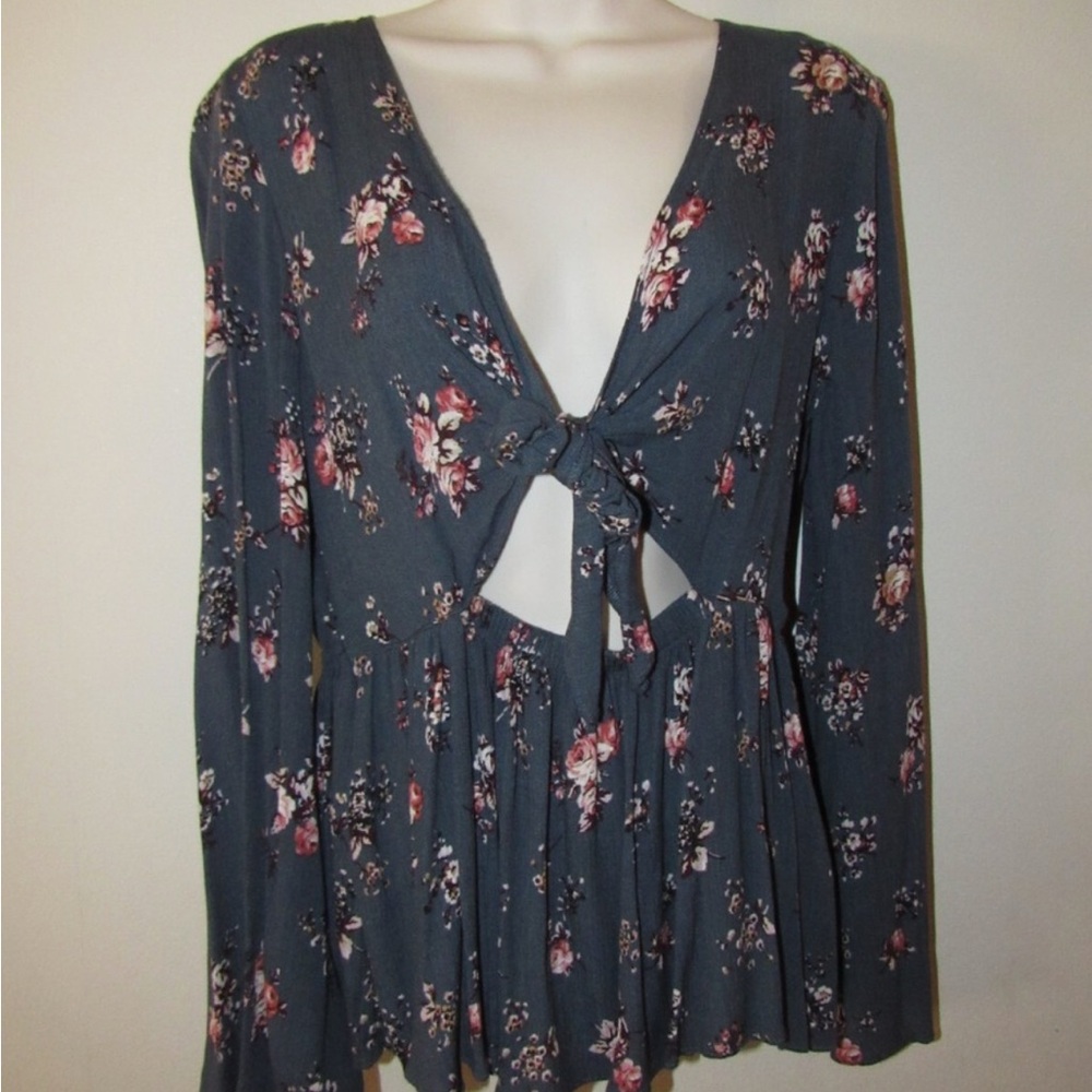Babydoll Cottagecore tie front top with bell sleeves